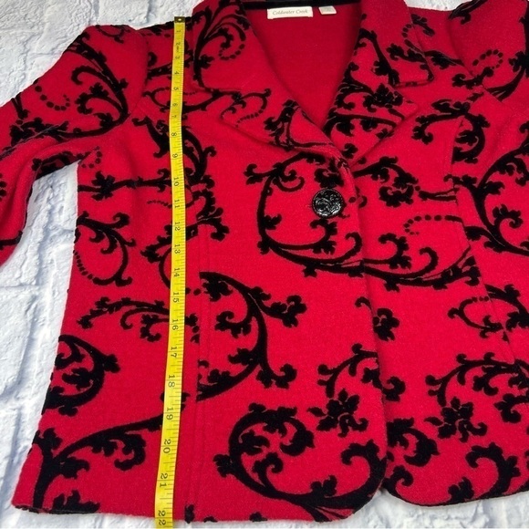 Vintage Coldwater Creek wool and velvet blazer vibrant red and black swirl - Picture 9 of 12